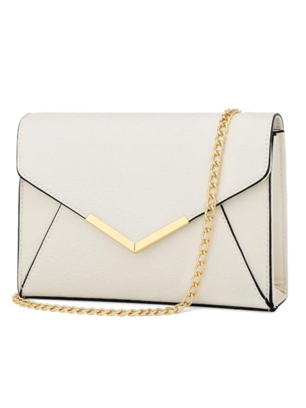 Faux Saffiano Leather Evening Envelope Clutch with Chain Strap